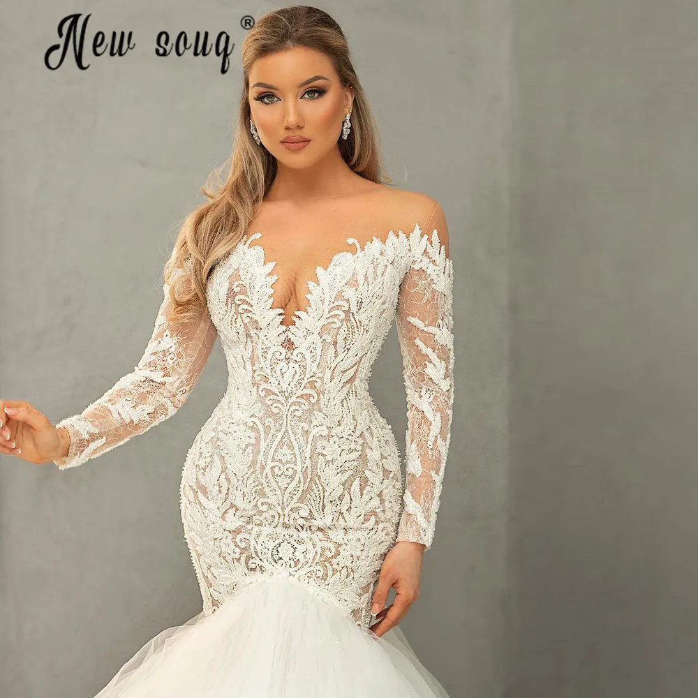 Eleganti abiti da sposa Appliqued in pizzo a sirena con scollo a V 2021 abiti da sposa africani africani vestido de noiva robe de mariee