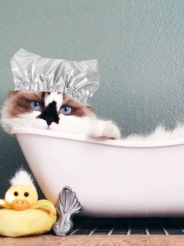 Cute Cat Bathing Waterproof Shower Cap Pets Adjustable Ear Proof Non-Woven Fabric Waterproof Bath Hat Pet Grooming Best Service