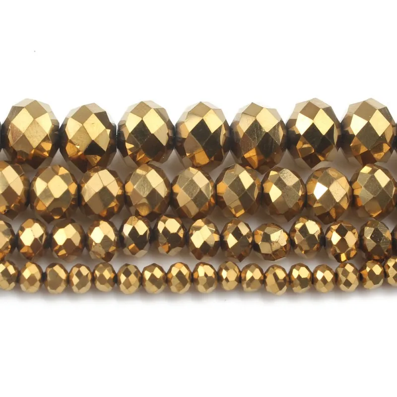 Faceted Plated Gold Austrian Crystal Glass Beads Rondelle Spacer Bead For Jewelry Making Diy Bracelet Accessorie 4/6/8/10/12mm