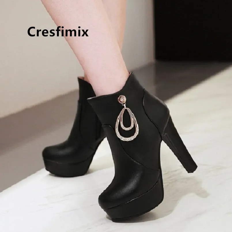 

Cresfimix damskie buty women cute black comfortable autumn ankle boots ladies cool winter high heel boots botas de mujer a6050