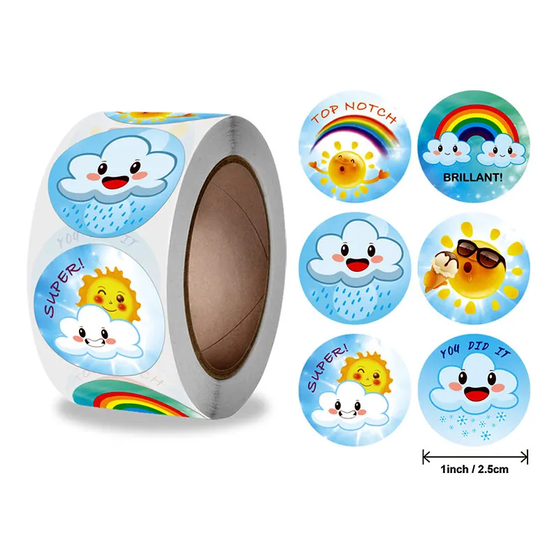 500Pcs/Roll Weather Expression Children Stationery Sticker Student Motivational Encourage Reward Label Kids DIY Decoration Decal