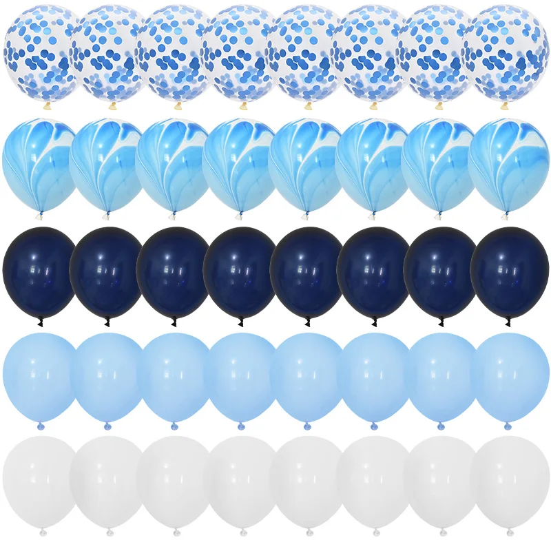 40Pcs Blue Balloons Set Agate Marble Metallic Confetti Balloon for Kids Birthday Party Baby Shower Graduation Decoration Wedding