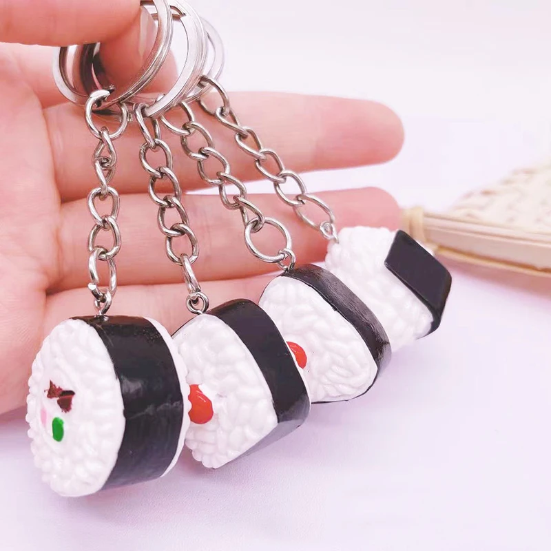 Imitation Food Sushi Keychain Japanese Cuisine Rice Ball Key Chain Car Keyring Resin Cute Pendant Cook Men Jewelry Foodie Gift