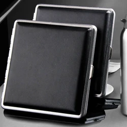 Leather Cigar Cigarette Tobacco Case Holder Pocket Box Storage For 20 Cigars USA box Zinc Alloy + Leather cigarettes case