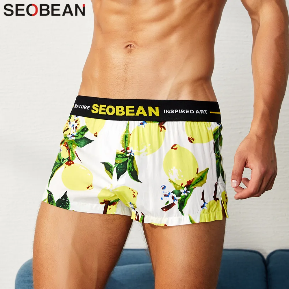 SEOBEAN-bóxer de moda joven para hombre, ropa interior cómoda y suelta con flores, calzoncillos para el hogar, ropa interior para jóvenes, ropa de