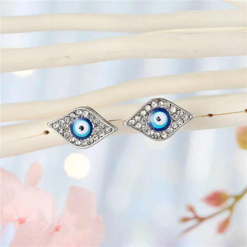 1 Pair Zircon Round Evil Eye Stud Earrings Fashion Rhinestone Metal Geometric Blue Eye Stud Fashion Jewelry For Womens Gift