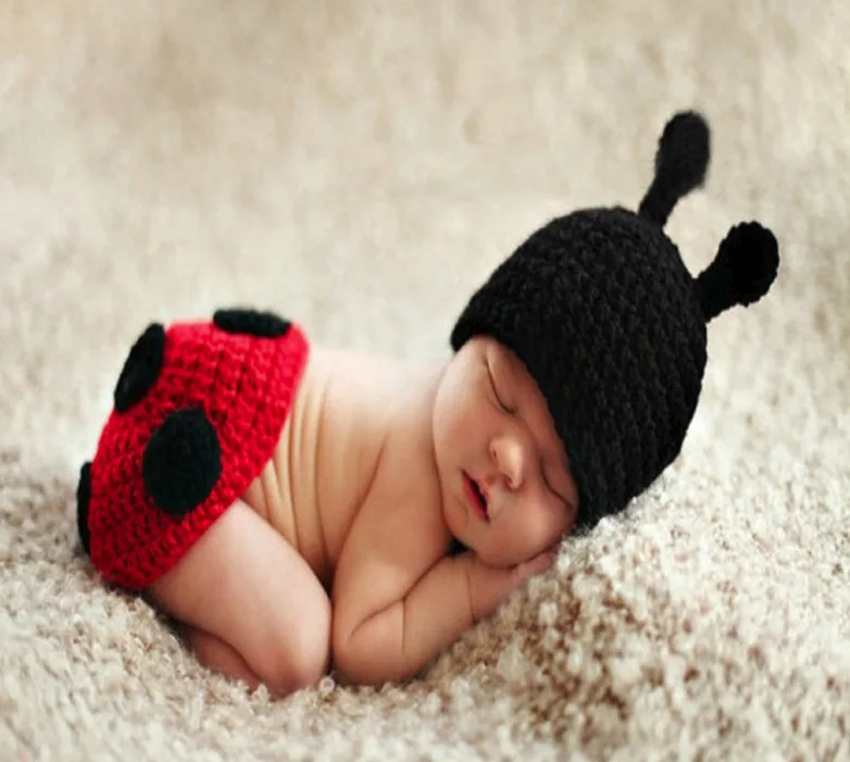 Cute Baby Photo Clothing Toddler Kids Infant Ladybug Costume Newborn Photography Props Knit Crochet Animal Dresses For Christmas