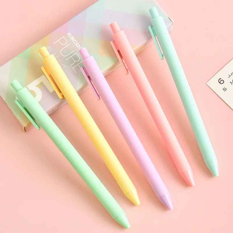 5pcs/box Kaco Macaron Colored Ink Gel Pens Retractable 0.5mm Fine Point Pastel Cute Pens for Taking Notes/Journaling/Coloring
