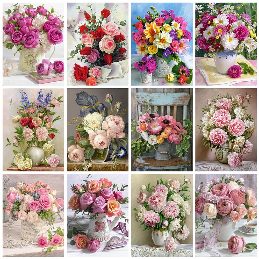 

MTEN 5D DIY Diamond Painting Flower Cross Stitch Kit Mosaic Diamond Embroidery Rose Full Square Drill Home Decoration