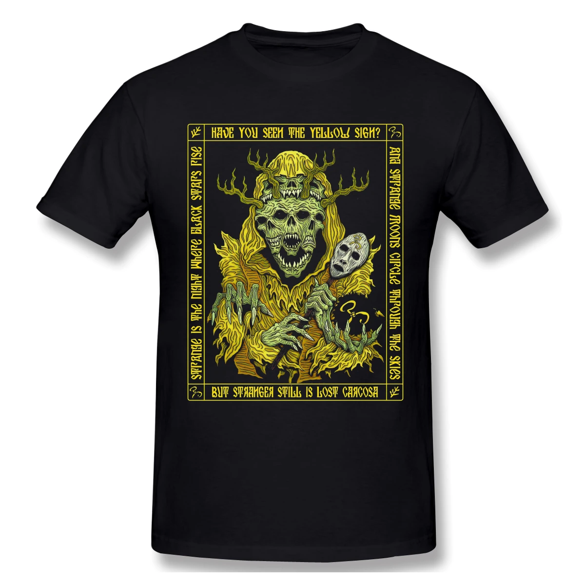 T-Shirt Men Yellow King Icon Azhmodai 100% Cotton Tees Crewneck Call Of Cthulhu Short Sleeve T Shirt Clothes