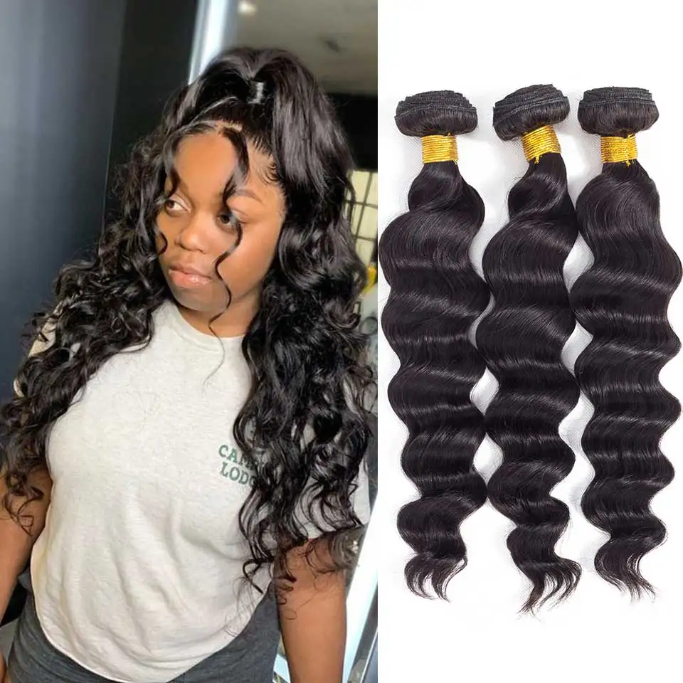 Brazilian Loose Wave มนุษย์ผมรวมกลุ่ม100% Human Hair 1/3/4 Bundles Human Hair Bundle Remy Hair Extension