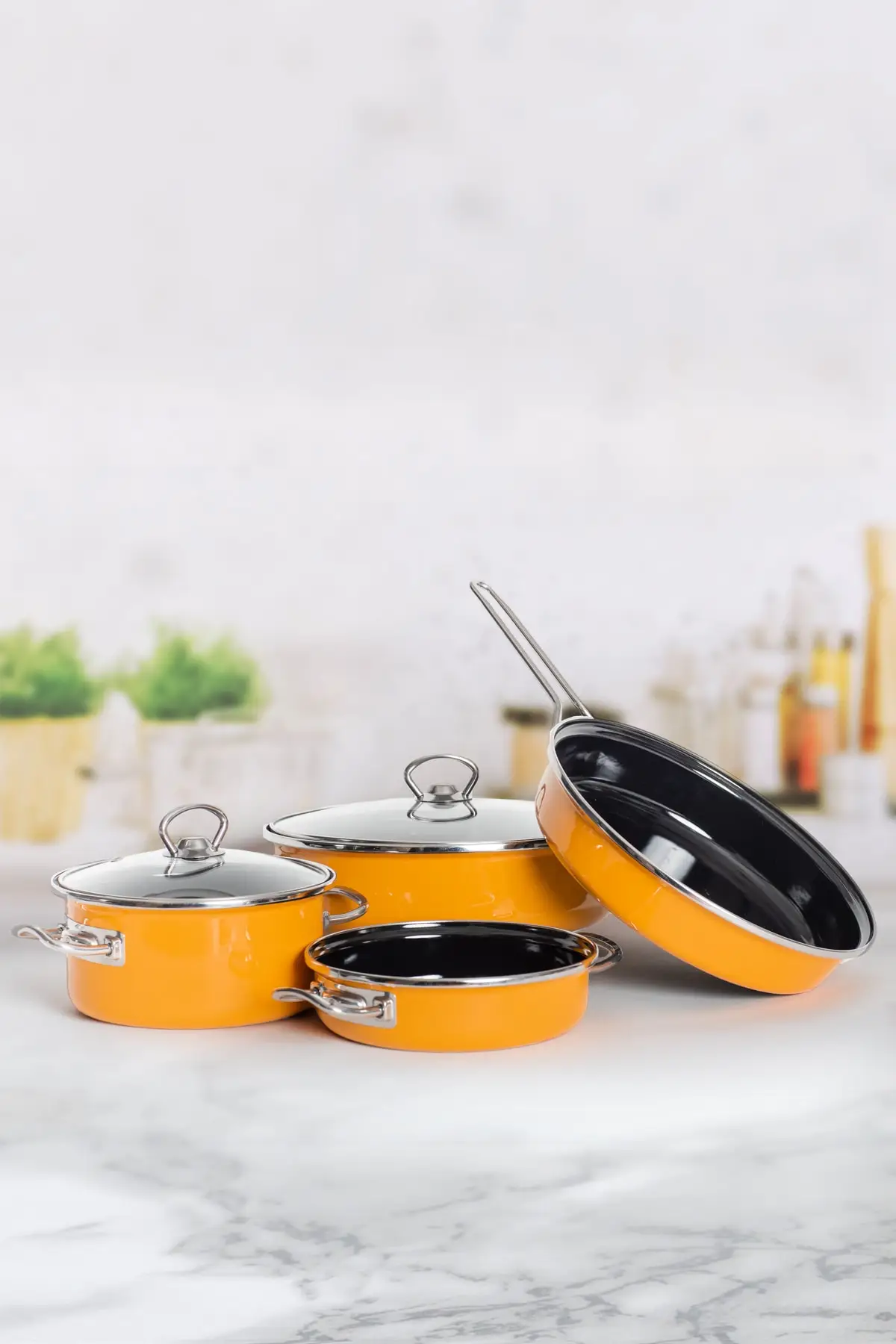 Each Home Got 6 Piece Enamel Cookware Set | Yellow (according to your country extra payment of customs yapılabilir)