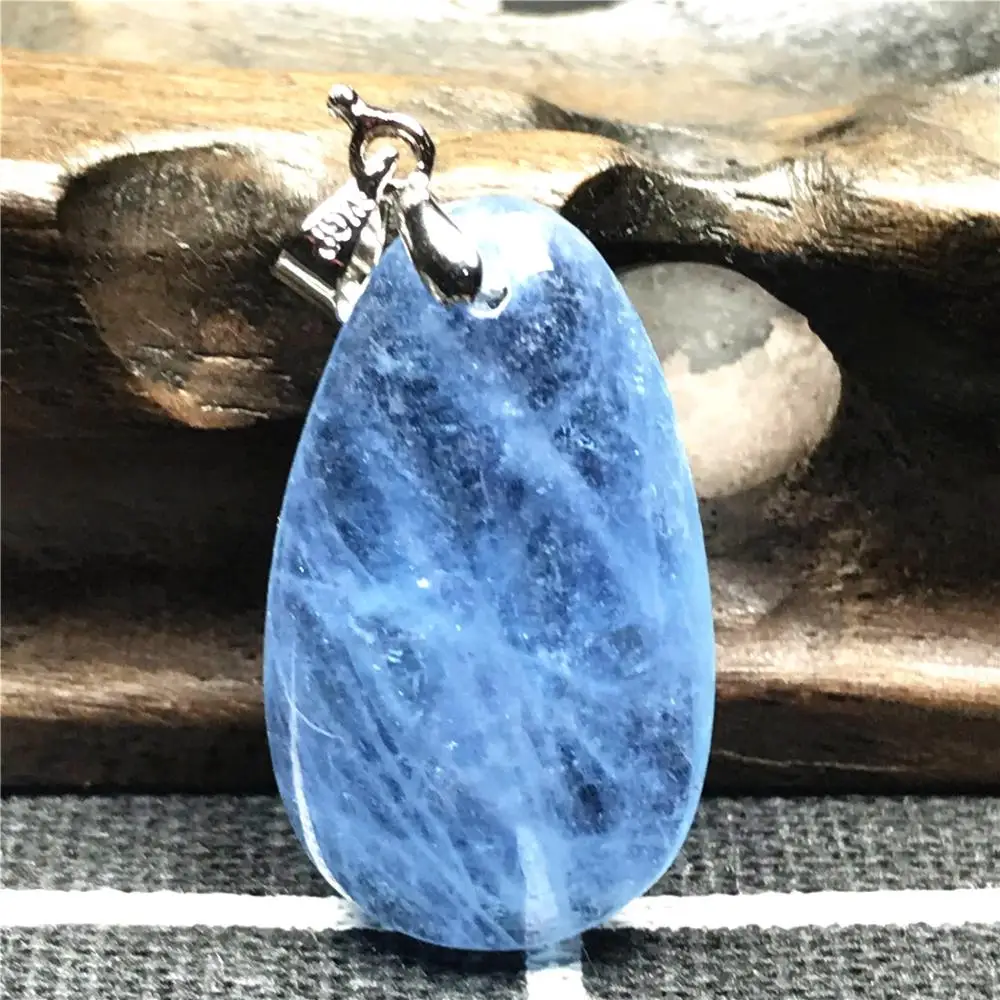 Necklace Pendant Natural Ocean Blue Aquamarine Jewelry For Woman Lady Men Clear Silver 27x16x7mm Beads Water Drop Stone AAAAA