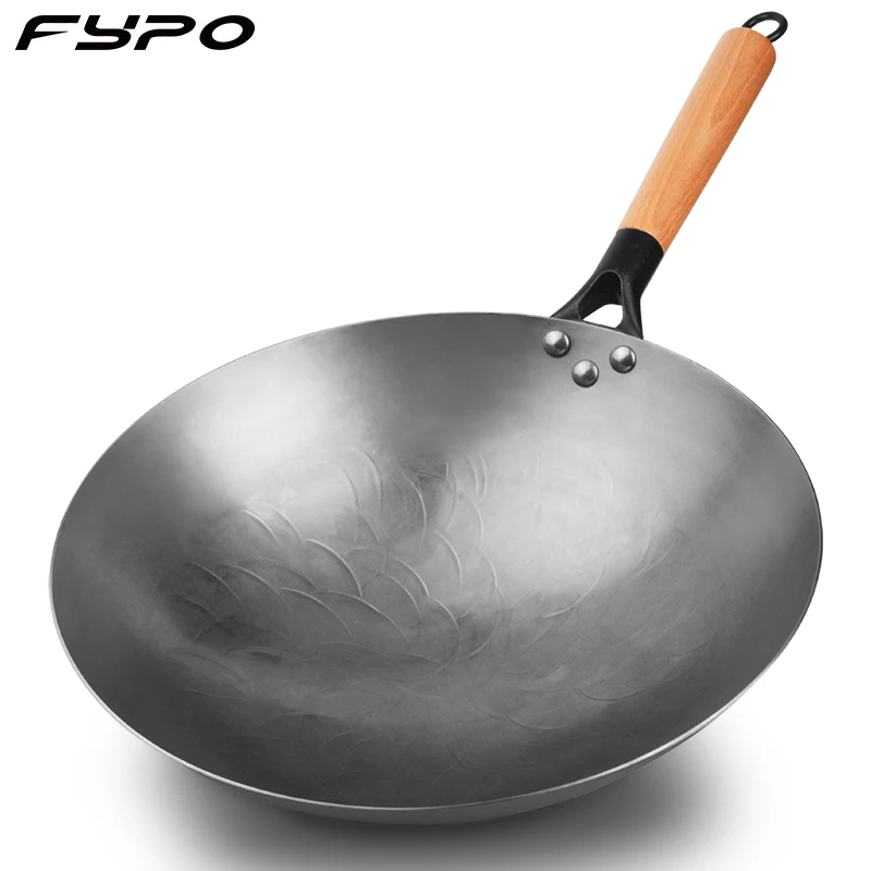 

Fypo Handmade Chinese Cast Iron Wok Smokless Cookware Uncoated Iron Pot Frying Pan Non-Stick kitchen Pot skillet Wok