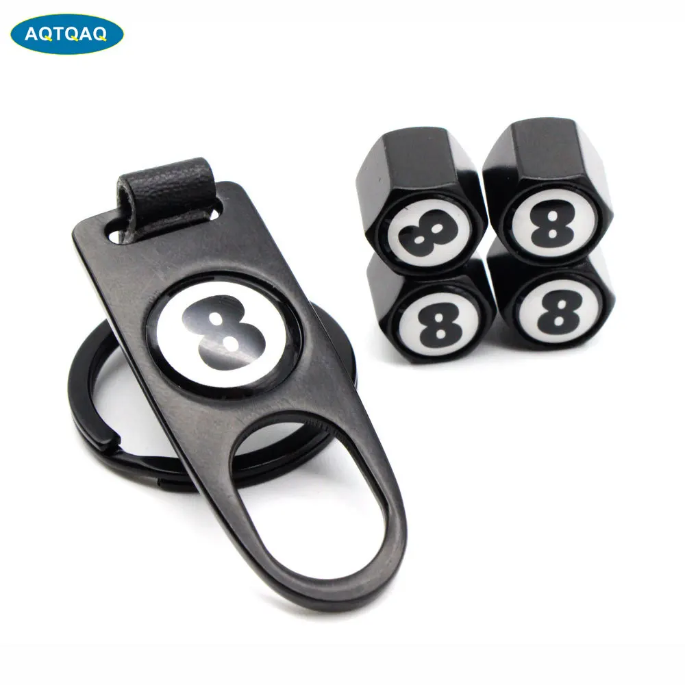 

5Pcs/Set NO.8 Style Anti-theft Emblem Auto Car Wheel Tire Air Leather buckle Valve Caps With Wrench Zinc Alloy Stem Dust Cover