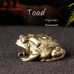 Brass Golden Toad Lucky Tea Pet Vintage Simulation Animal Figurines Miniatures Home Office Desk Ornament Car Decoration Crafts