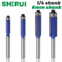 1pc 1/4 Shank 6mm shank Trim Router Bit with Bearing for Wood Template Pattern Bit Tungsten Carbide Milling Cutter for Wood