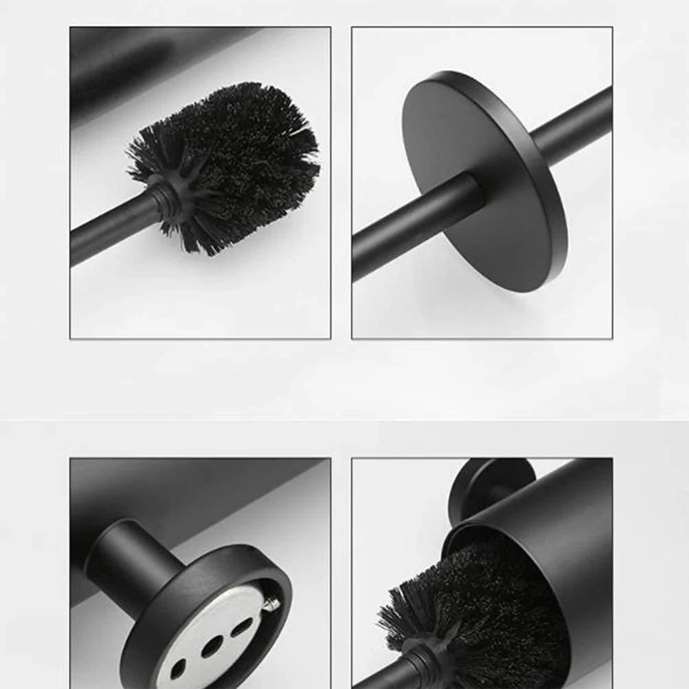 TAICUTE Fashion Toilet Cleaning Brush Holder Sets Wall Mount Stainless Steel Bathroom Accessories WC Hardware, Black Chrome