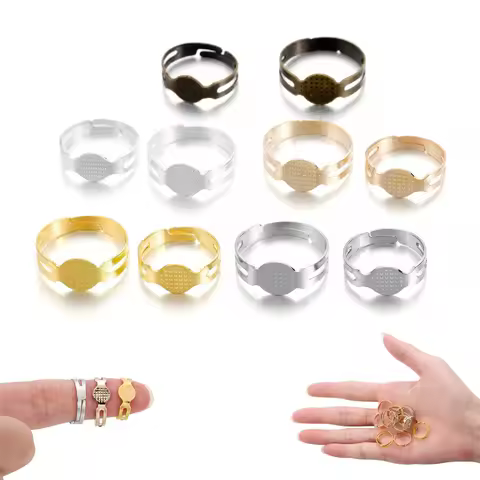40PCS/lot 7/8MM Blank Ring Base Gold Silver Bronze Adjustable Ring Cabochon Base for DIY Fashion Jewelry Making Accessories