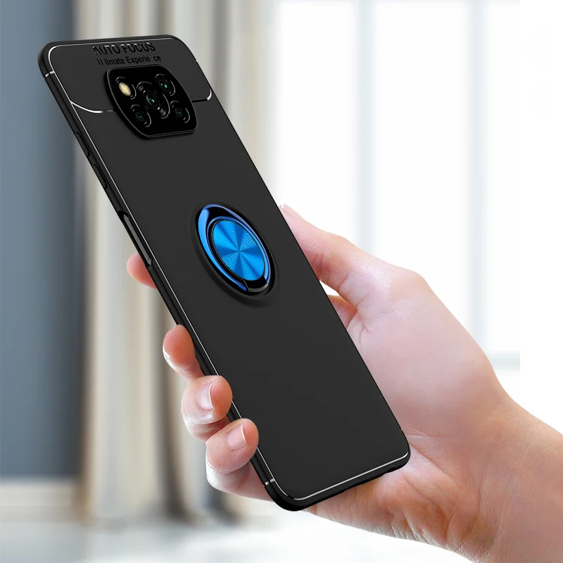 

For POCO X3 Pro Case Ring Stand Holder Soft Matte Silicone Back Cover Phone Case For Xiomi Xiaomi Mi Poco X3 Pro NFC Funda