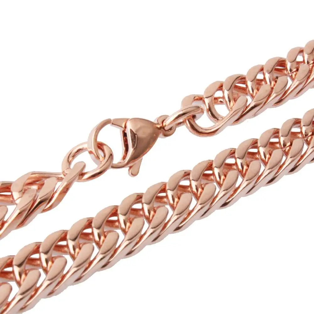 8/10/12/15MM Rose Gold Stainless Steel Necklace for Men Curb Cuban Link Chain Best Jewelry Gift