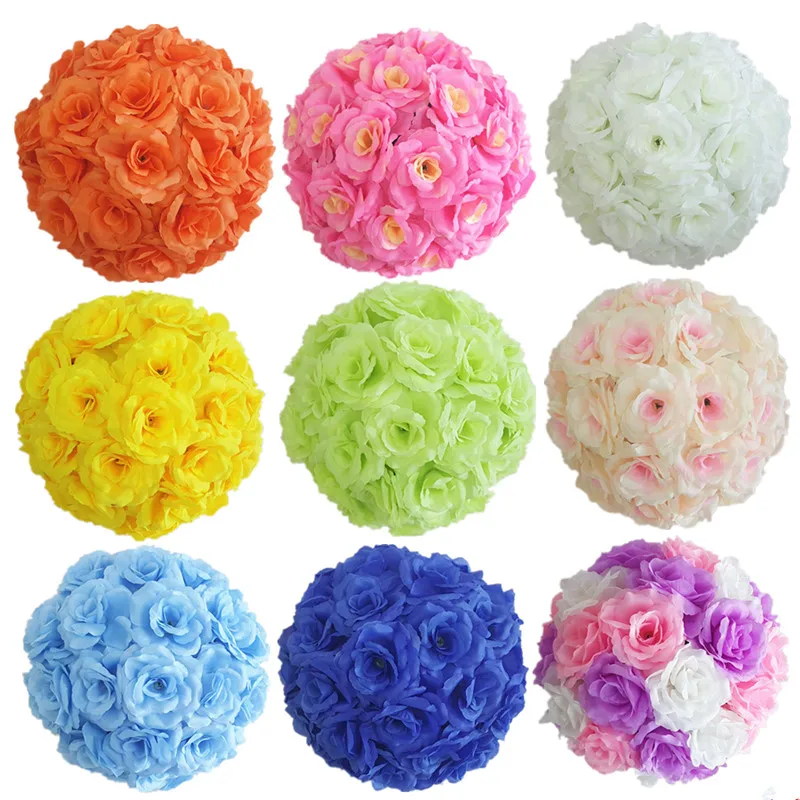 20 Colors High Quality Wedding Decoration Centerpieces Kissing Ball Artificial Silk Rose Flower Ball Hanging Ornament 20