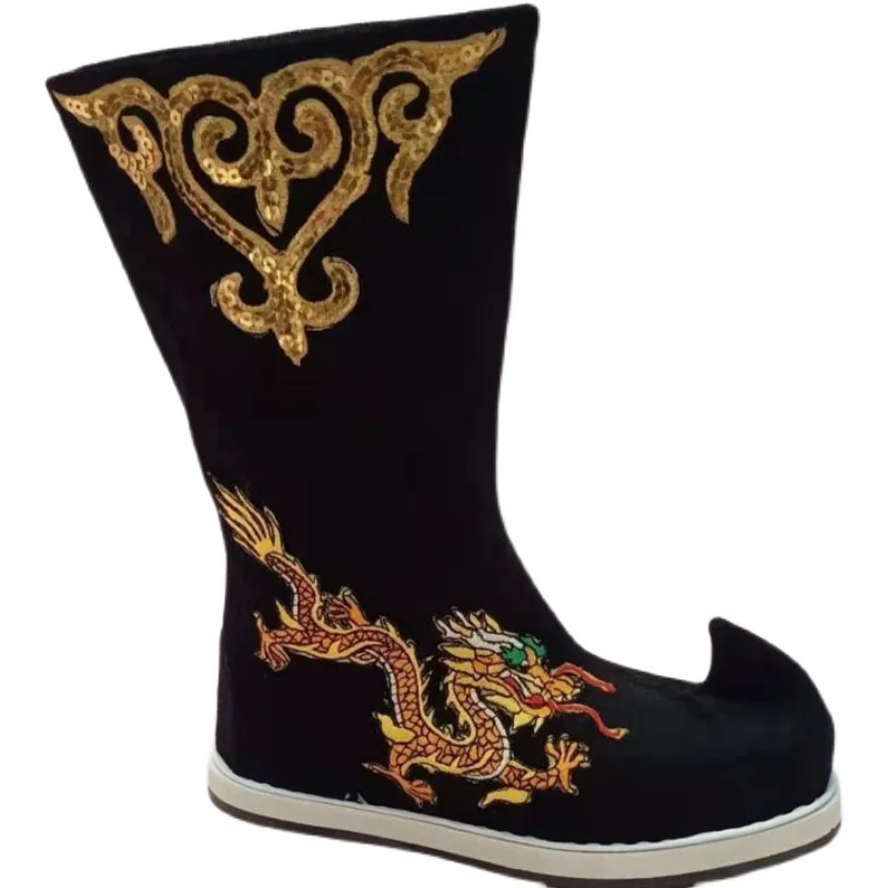 Han Dynasty Boots Unisex Ancient Chinese Shoes Dragon Boots Emperor Warrior Kung fu Clothing Accessories Black White Movies Play