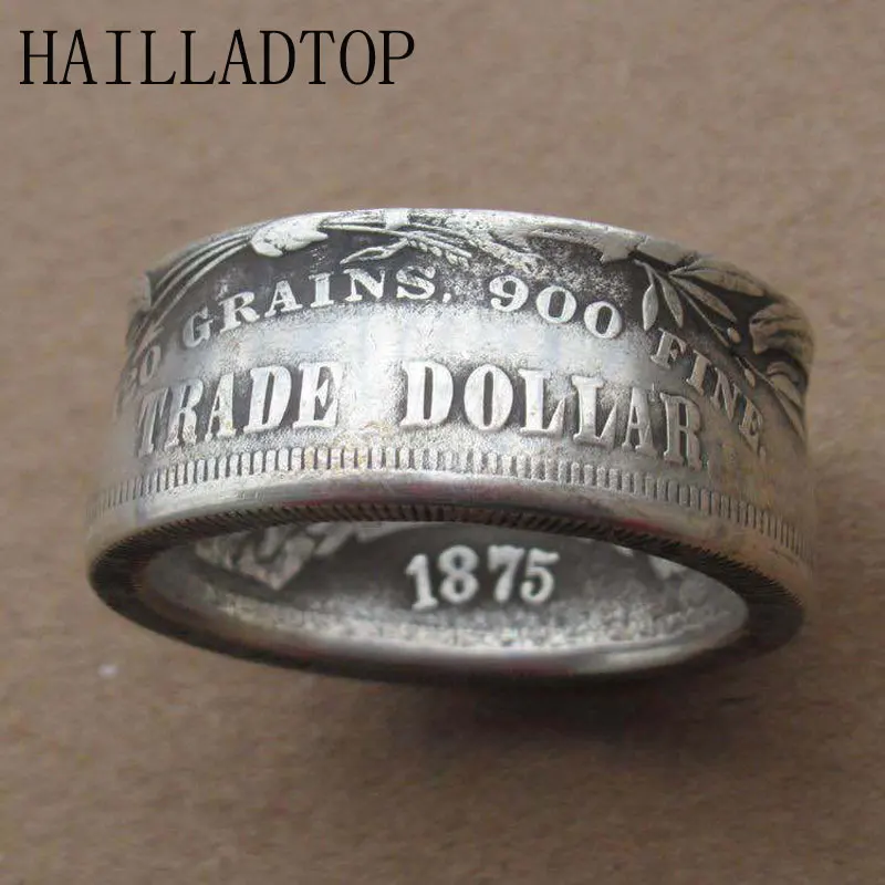 Retro Silver Dollar Rings American Morgan Coin Ring Silvering Olive Branch Vintage Ring TRADE DOLLAR Rock Finger Jewelry Gift