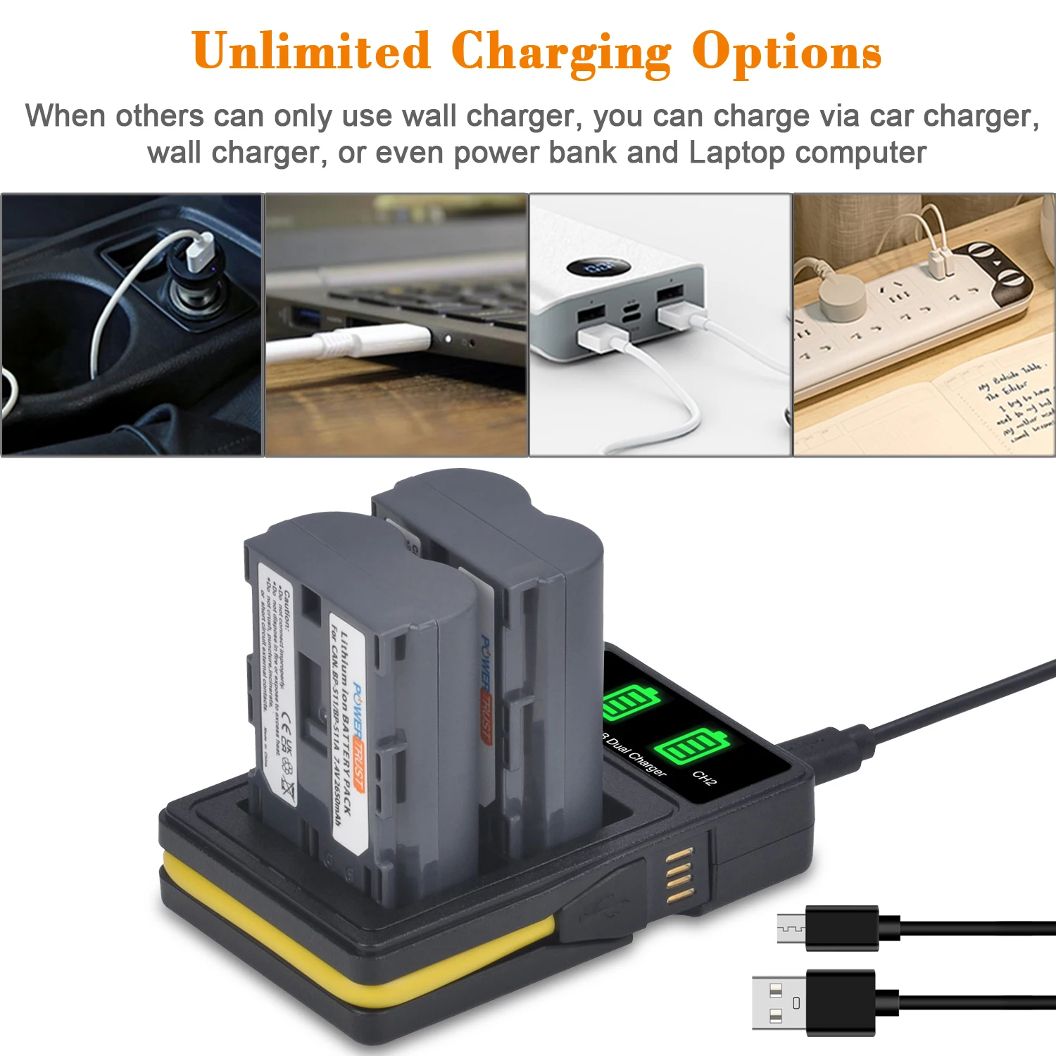 2650mAh BP-511 BP 511 BP511 BP511A bateria + podwójna ładowarka USB LED do Canon EOS 40D 300D 5D 20D 30D 50D