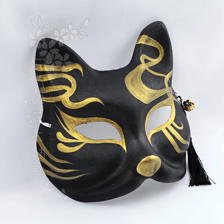 Custom Japanese fox cat mask hand-painted and wind cos anime cosplay party black golden hand