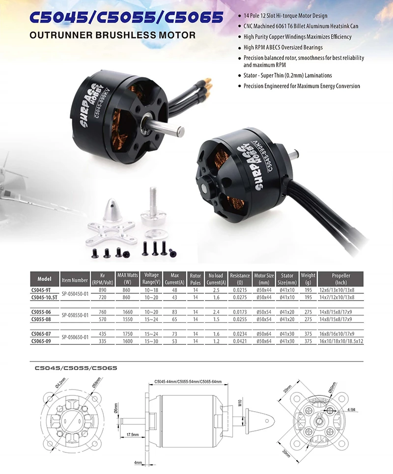 Surpass Hobby Brushless Motor C4250 C4260 C5045 C5055 C5065 14Pole with Acc  for UAV Aircraft Multicopters RC Plane Helicopter