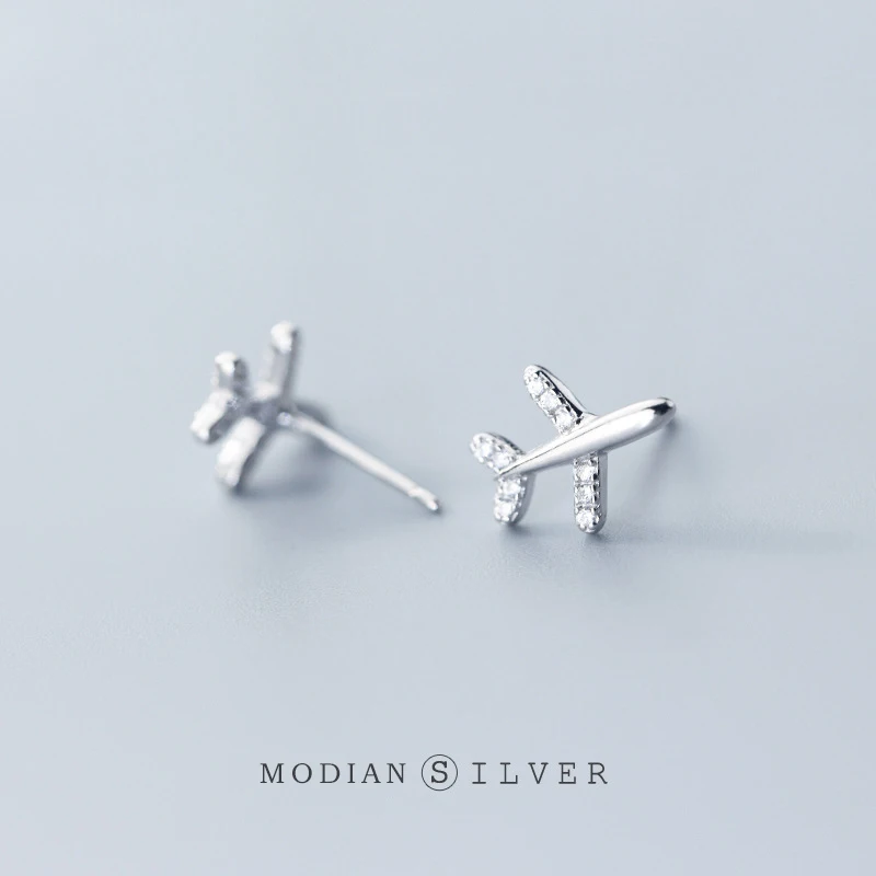 Modian 100% 925 Sterling Silver Small Cute Fashion Aircraft Stud Earrings for Women Silver 925 Anti-allergy Plain Fine Jewelry