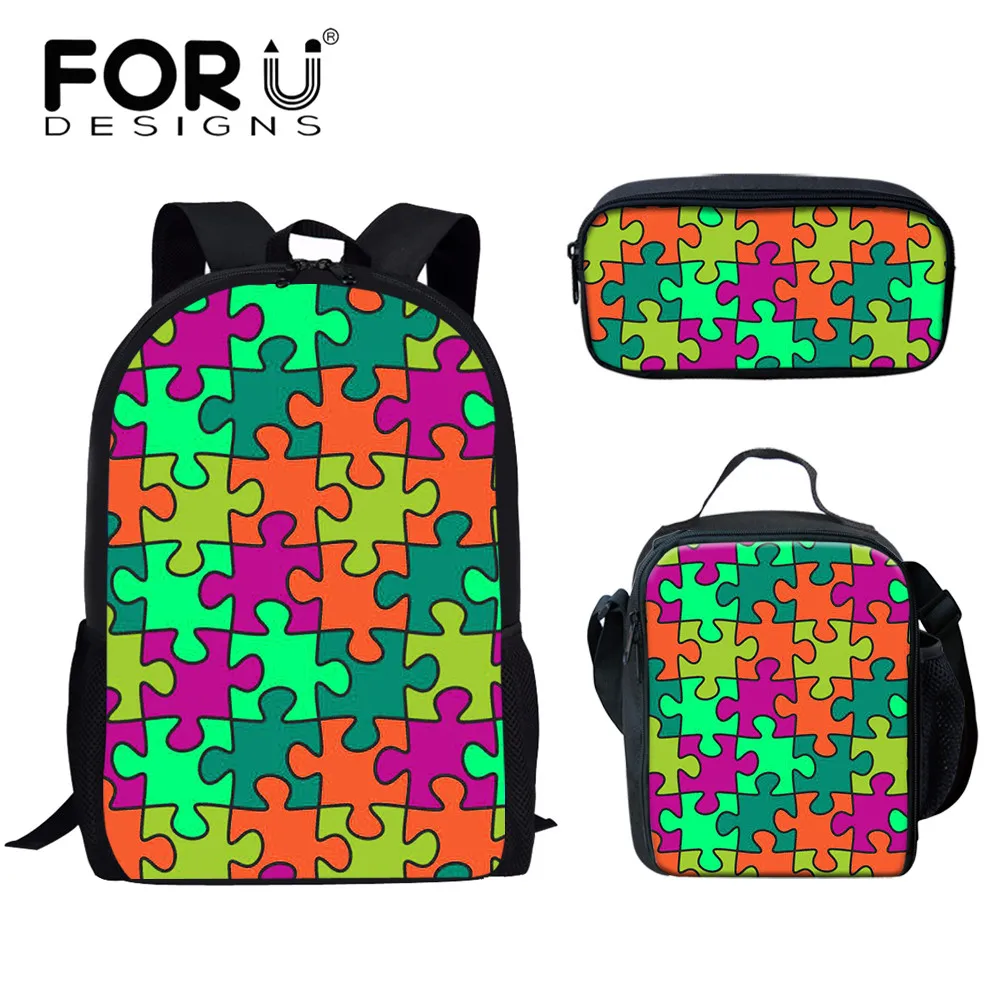 3Pcs Set Children School Bags Large Capacity Schoolbag Colorful Puzzle Pattern Backpack for Primary Student mochilas