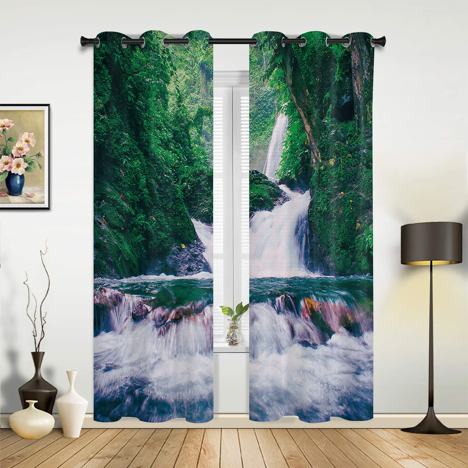 Patio Curtain Forest Waterfall Indoor Living Room Bedroom Kitchen Outdoor Drape For Porch Gazebo Pergola Canopy Beach