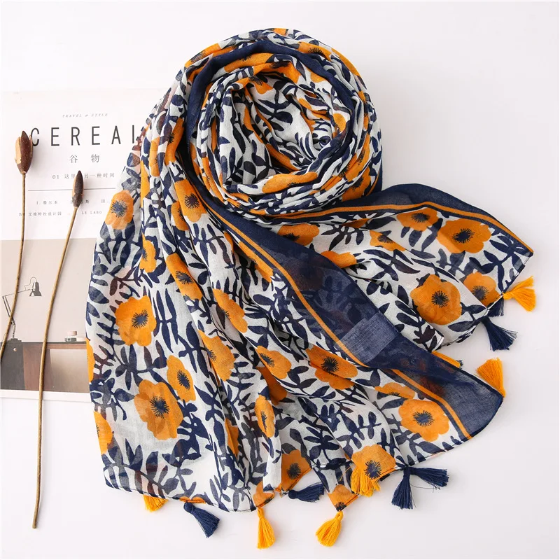 

2020 New Ombre Flower Print Tassel Scarves Shawls Women Floral Beach Viscose Wrap Scarf Hijab Long Beautiful Muffler Wholesale