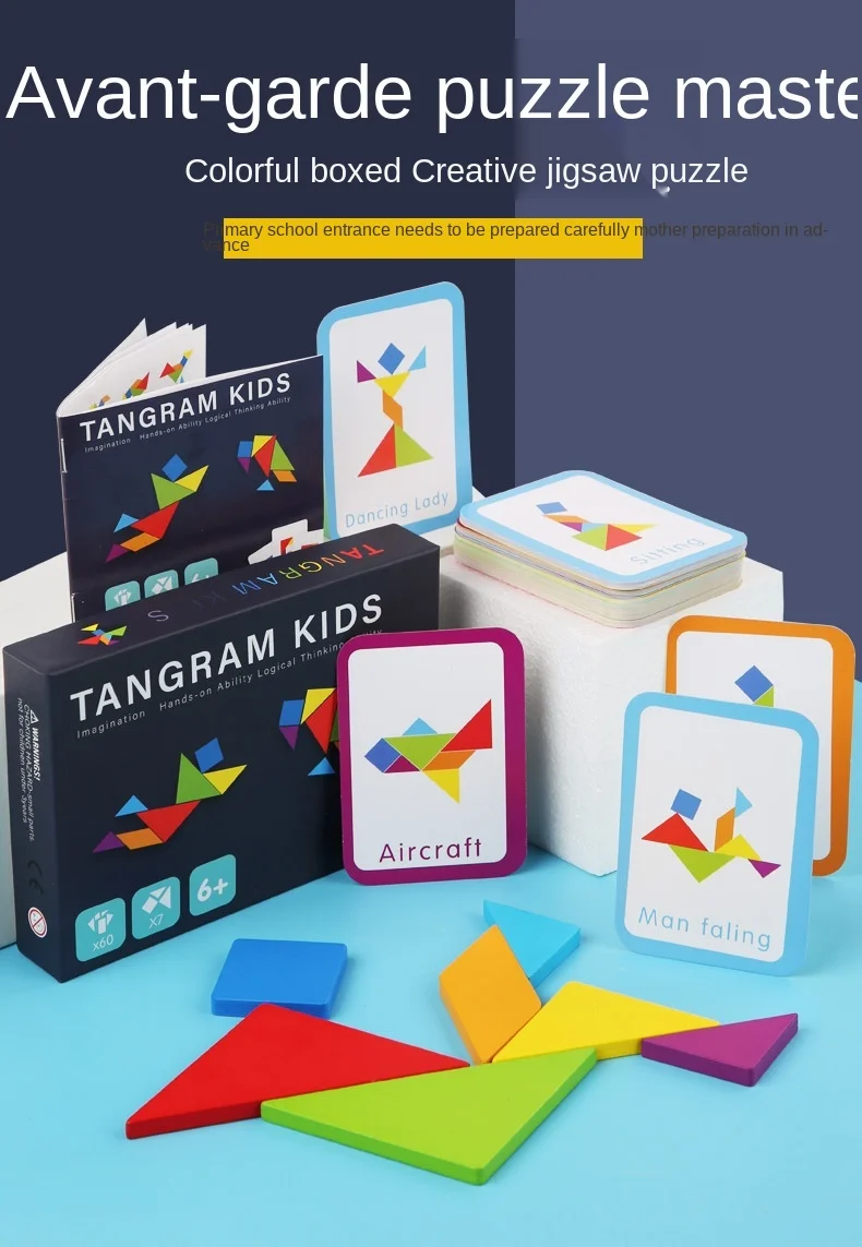 ArtCreativity Wooden Tangram Puzzles For Kids (Set Of 6) Wood Tangrams With 7 Colored Pieces Each, Fun Educational Brain Teaser, Learning Toy For Boys And Girls, Fun Party Favor