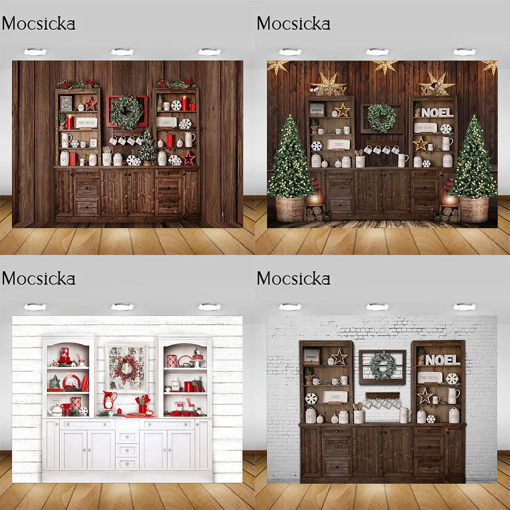 

Mocsicka Wood Backdrop Christmas Cupboard Family Portrait Photography Background Child Birthday Photocall for Photo Studio Props