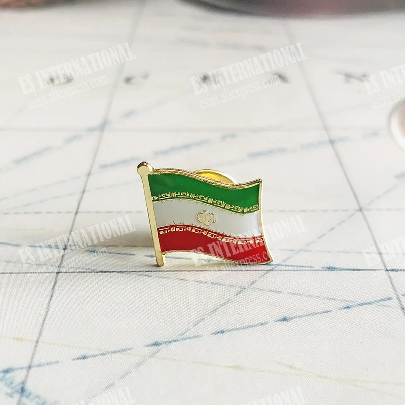 Iran National Flag Crystal Epoxy Metal Enamel Badge Brooch  Collection Souvenir Gifts  Lapel Pins Accessories  Size1.6*1.9cm