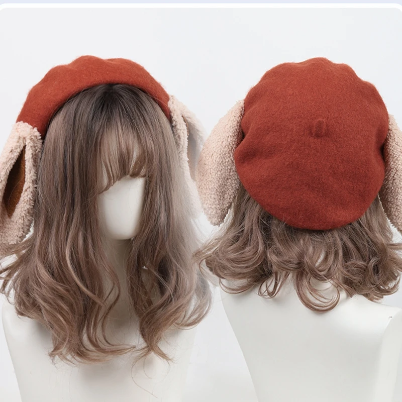 Cute Beret Women Hat Cartoon Bunny Ears Winter Warm Wool Cap boinas boina mujer