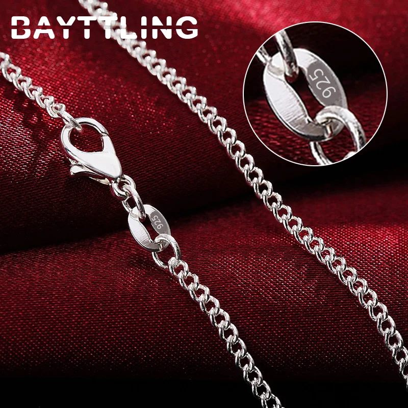 BAYTTLING 925 Sterling Silver 16/18/20/22/24/26/28/30 inches 2MM Full Sideways Chain Necklace For Women Men Fashion Gift Jewelry