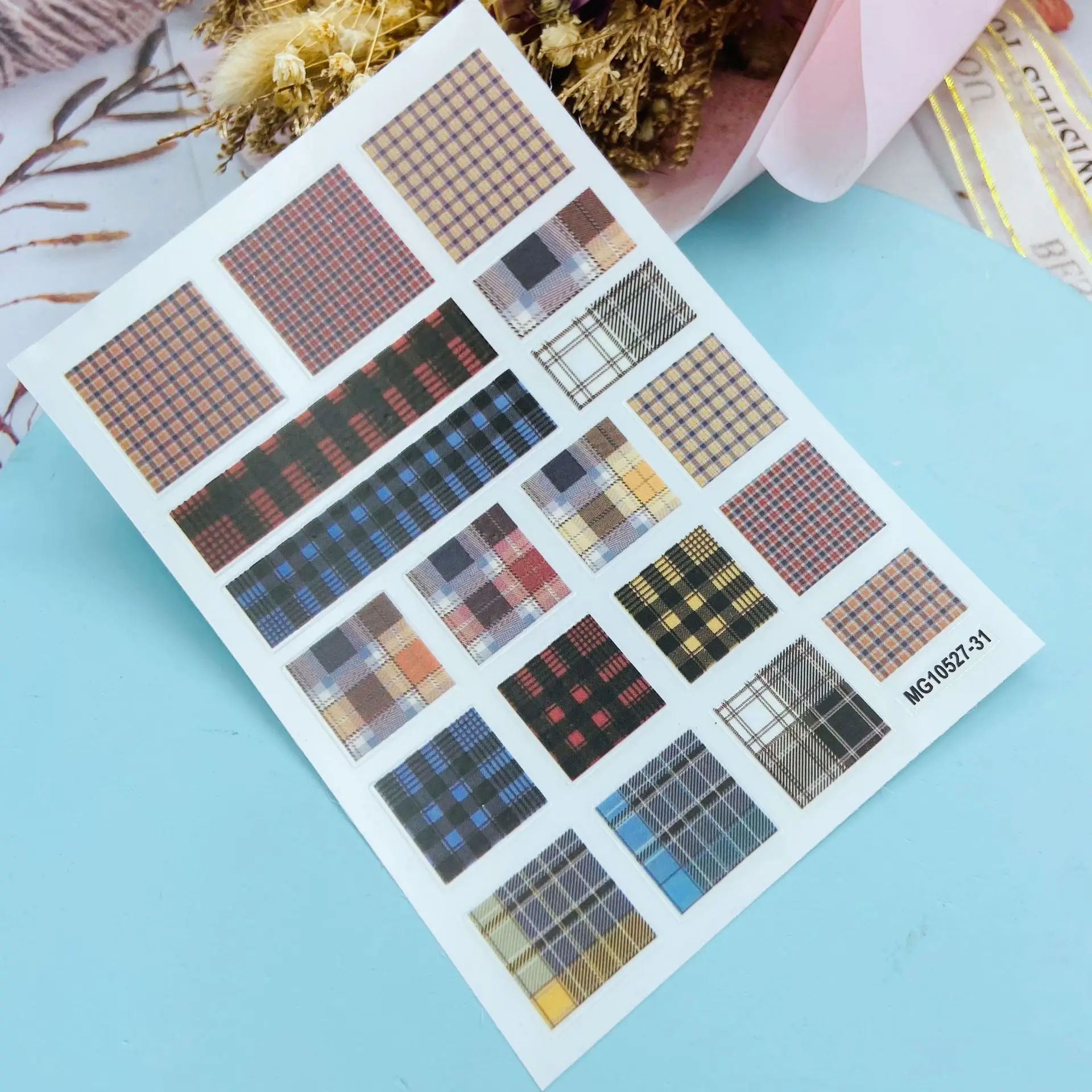 DIY Japanese Style Fashion New Arrive Back Glue Adhesive Nail Stickers Dry Nail Decals New Checkerboard Series Nail Art Manicure