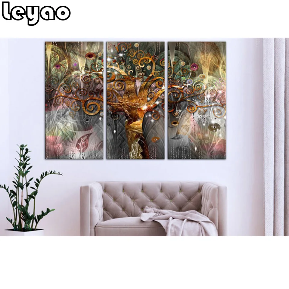 3 Piece A Set Gold Tree 5d Diy Diamond Painting full square/round drill Tribe Wall Art Painting for Living Room Home Decor