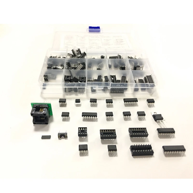 HFES IC Chip Assortment 150Pcs,Opamp,Oscillator,Pwm,PC817,NE555,LM358,LM324, JRC4558,LM393,LM339,NE5532 Incl. Sockets