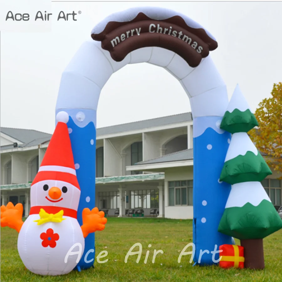 Oxford Fabric Christmas Inflatable Arch, Santa Claus and Snowman, Hand Gift, Archway for Commercial and Home Decoration