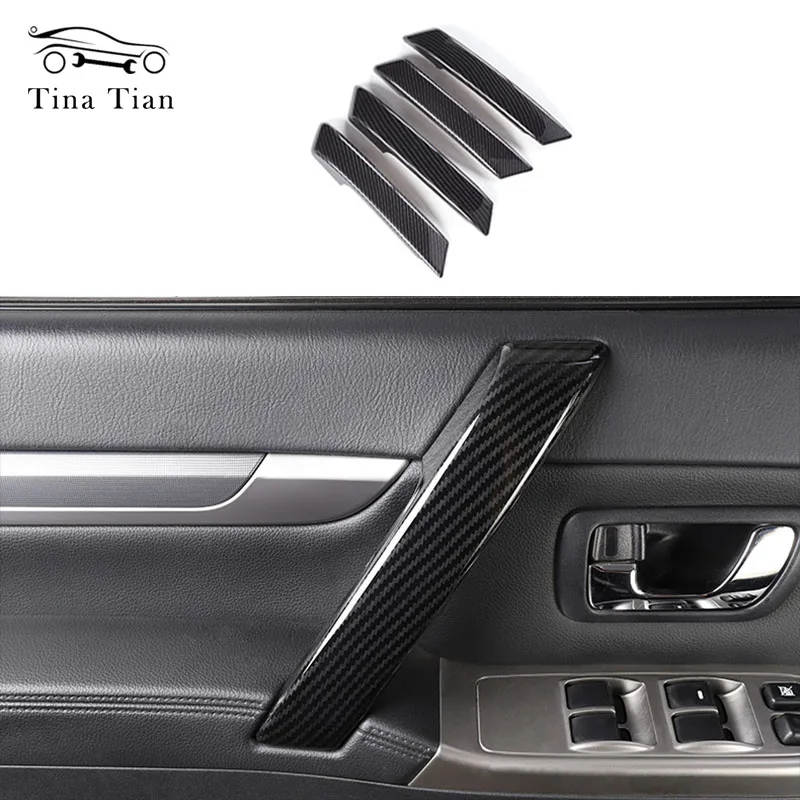 4 pieces  for Mitsubishi PAJERO 2007 -2019 Auto parts Carbon Fiber Color Side Door Handle Cover