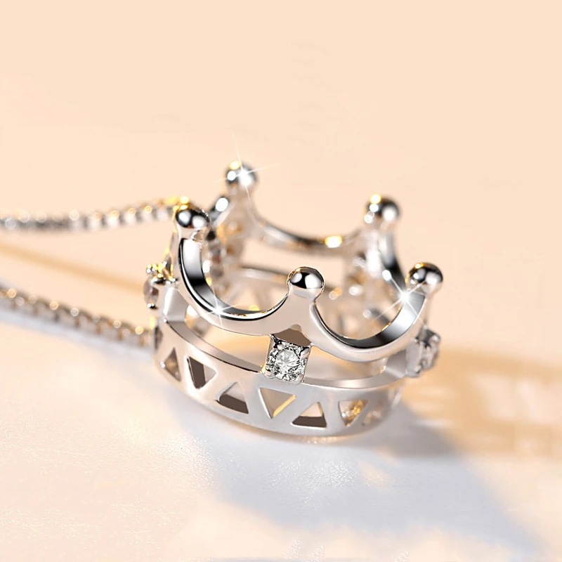 Nowy wykwintne korona wisiorek z cyrkonią naszyjnik 925 Sterling Silver moda Rhinestone Collarbone naszyjniki kobiety i dziewczyna biżuteria prezent — zdjęcie 3