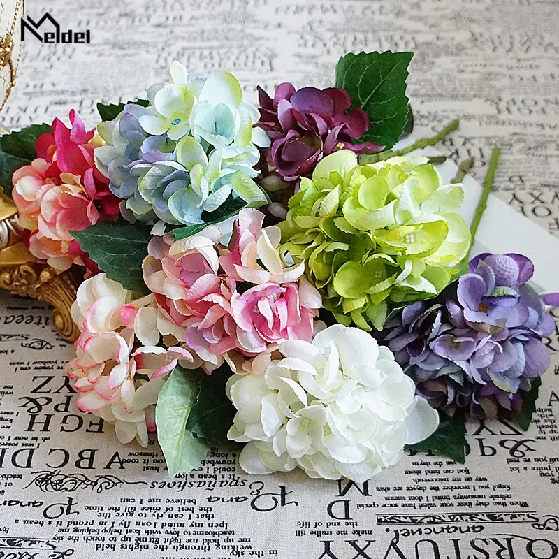 Single Branch Hydrangea Artificial Flower Big Fake Hydrangeas Artificial Flowers For Party Wedding Home Table Decor Faux Flowers