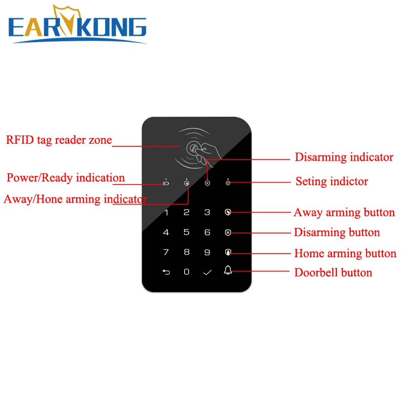 433MHz Wireless Keyboard Touch Keyboard RFID Card Rechargeable For Remotely Arm / Disarm Home Burglar Security Alarm System