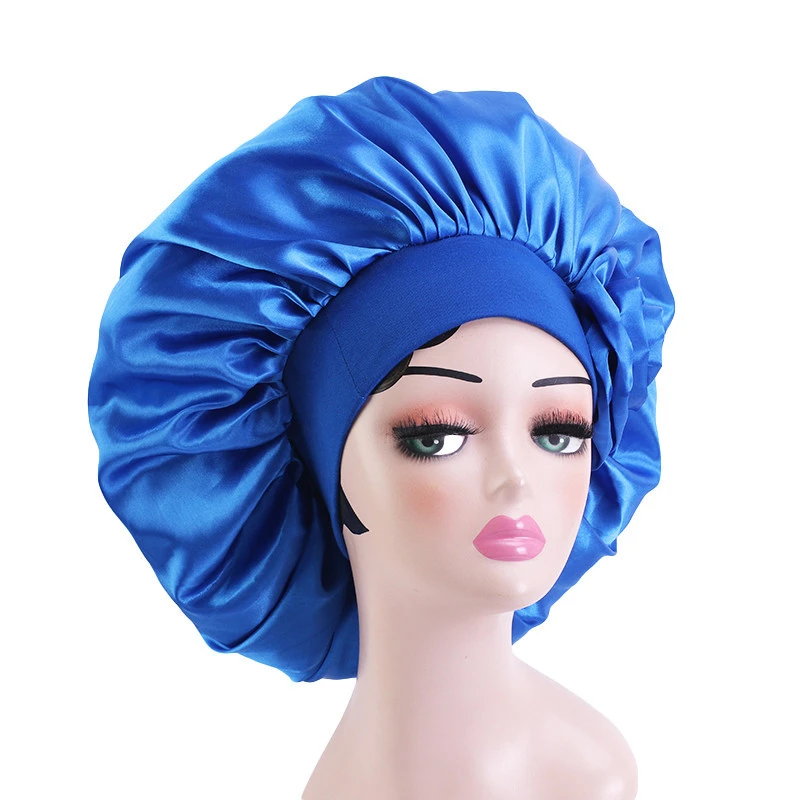 Extra Large Hair Styling Caps Lady Sleep Cap With Elastic Band Women Female Casual Satin Bonnet Sleeping Layer Smooth Hair Care