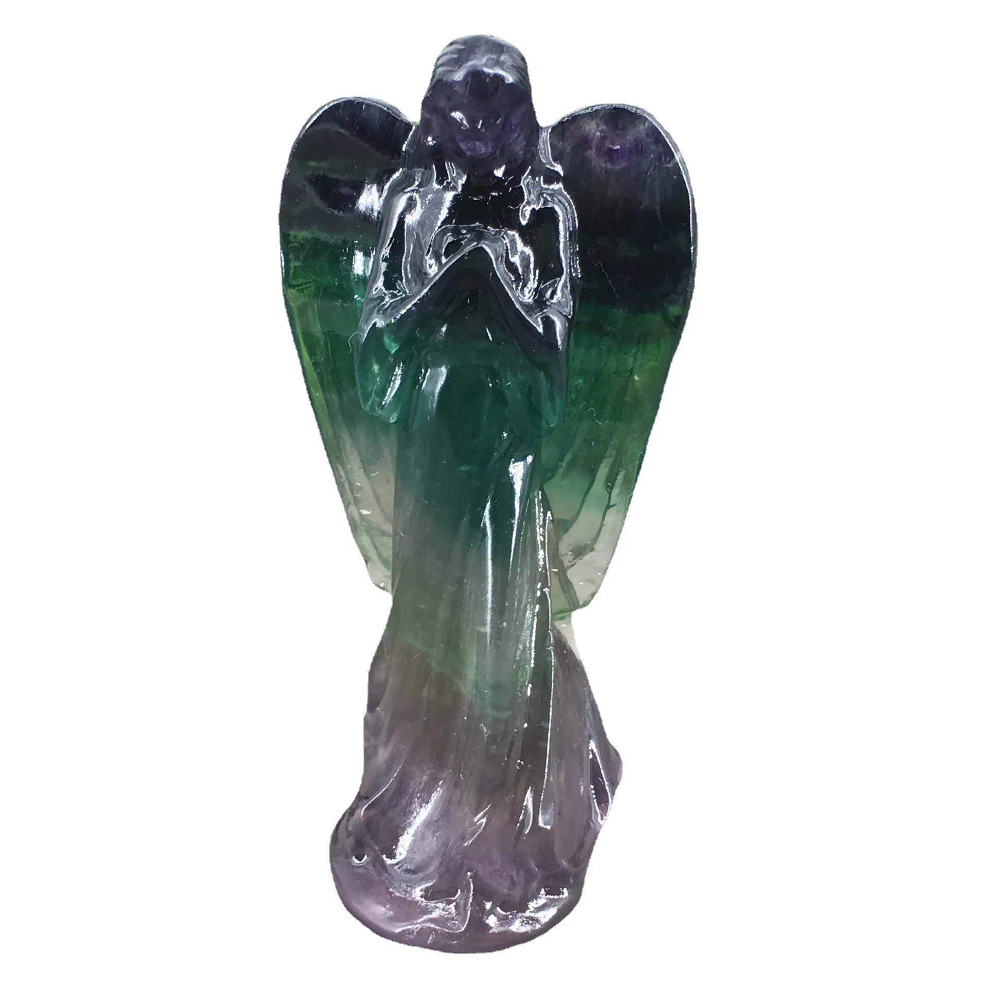 Natural Crystal Carved Colorful Fluorite Angel Figurines Collection Crafts Gifts Small Ornaments 1pcs